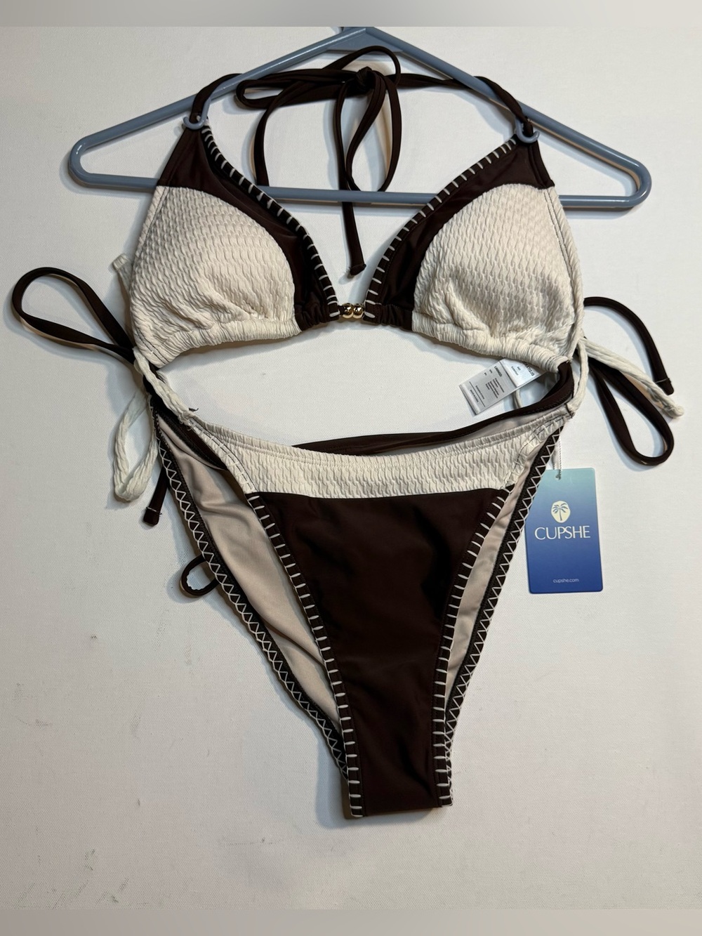 Cupshe Brown & Cream Textured Tie-Back Bikini